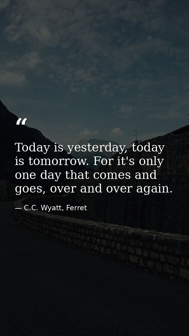 Today is yesterday, today is tomorrow. For it's only one day that comes and goes, over and over again. — C.C. Wyatt, Ferret