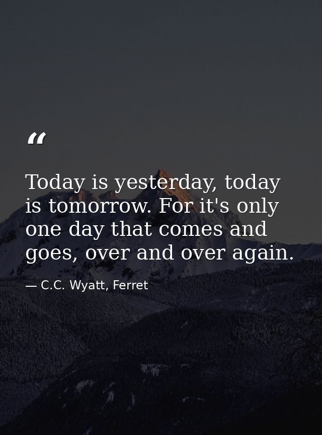 Today is yesterday, today is tomorrow. For it's only one day that comes and goes, over and over again. — C.C. Wyatt, Ferret