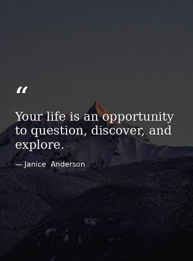 Your life is an opportunity to question, discover, and explore. — Janice  Anderson