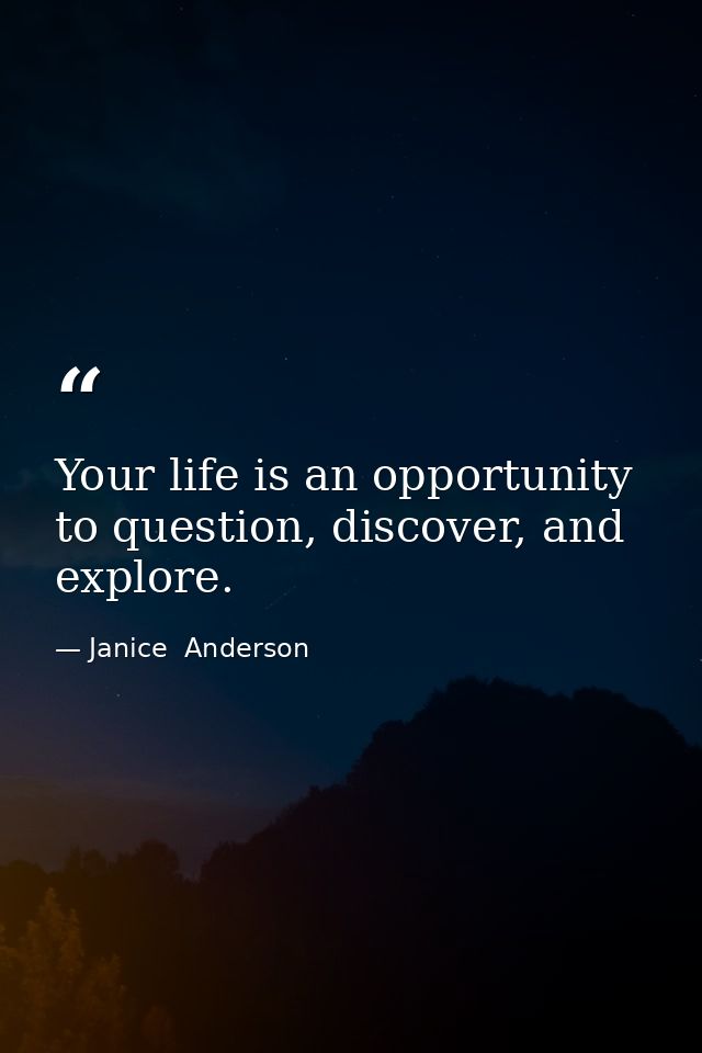 Your life is an opportunity to question, discover, and explore. — Janice  Anderson