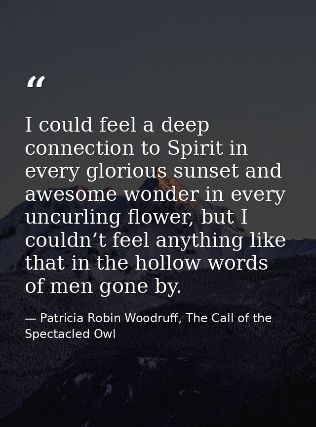 I could feel a deep connection to Spirit in every glorious sunset and awesome wonder in every uncurling flower, but I co — Patricia Robin Woodruff, The Call of the Spectacled Owl