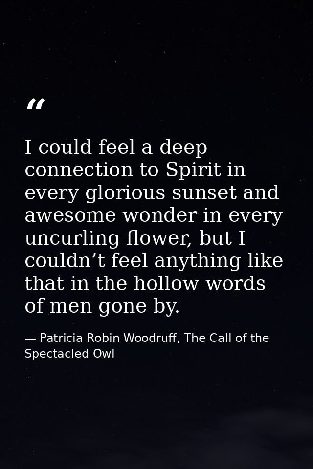 I could feel a deep connection to Spirit in every glorious sunset and awesome wonder in every uncurling flower, but I co — Patricia Robin Woodruff, The Call of the Spectacled Owl