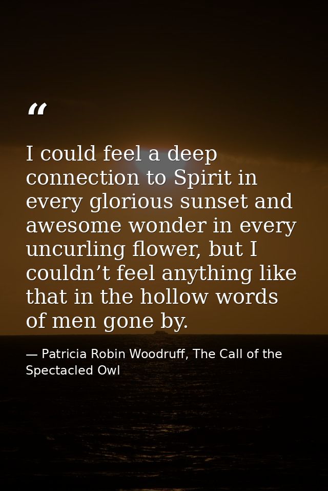I could feel a deep connection to Spirit in every glorious sunset and awesome wonder in every uncurling flower, but I co — Patricia Robin Woodruff, The Call of the Spectacled Owl