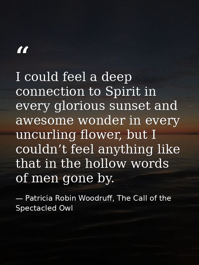 I could feel a deep connection to Spirit in every glorious sunset and awesome wonder in every uncurling flower, but I co — Patricia Robin Woodruff, The Call of the Spectacled Owl