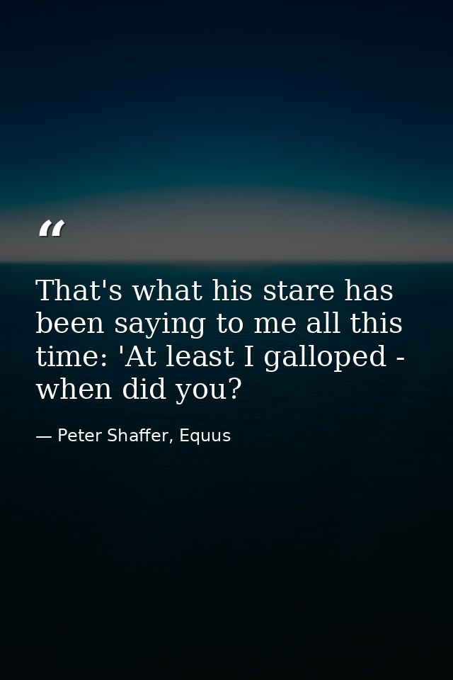 That's what his stare has been saying to me all this time: 'At least I galloped - when did you? — Peter Shaffer, Equus