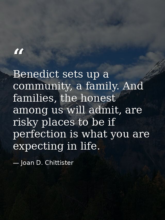 Benedict sets up a community, a family. And families, the honest among us will admit, are risky places to be if perfecti — Joan D. Chittister