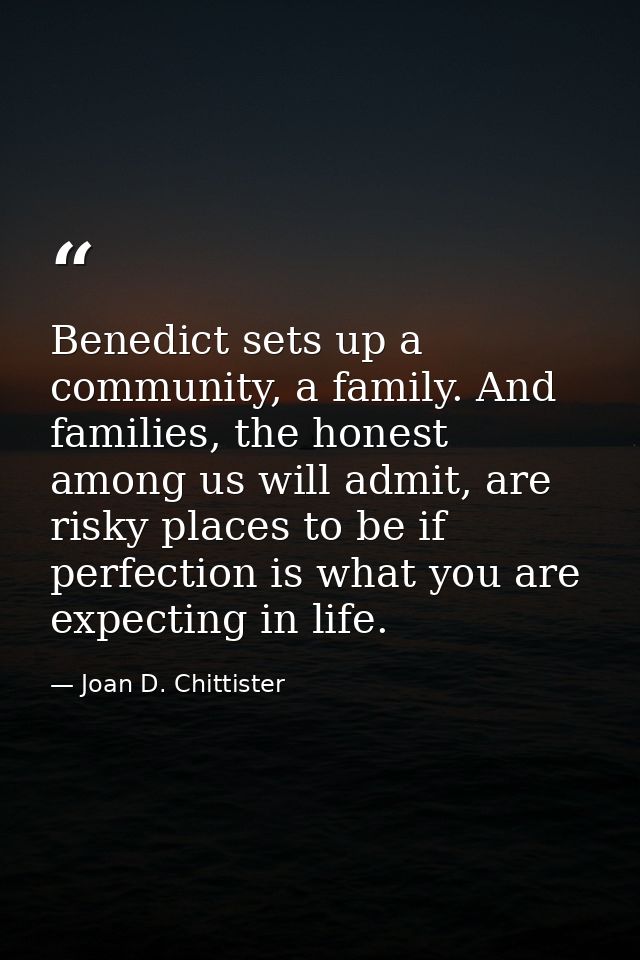 Benedict sets up a community, a family. And families, the honest among us will admit, are risky places to be if perfecti — Joan D. Chittister