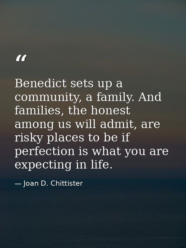 Benedict sets up a community, a family. And families, the honest among us will admit, are risky places to be if perfecti — Joan D. Chittister