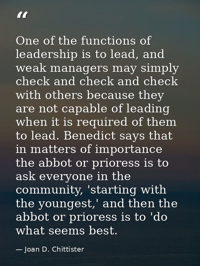 One of the functions of leadership is to lead, and weak managers may simply check and check and check with others becaus — Joan D. Chittister