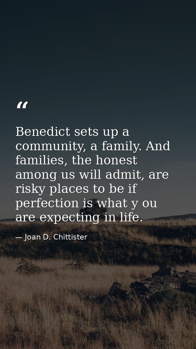 Benedict sets up a community, a family. And families, the honest among us will admit, are risky places to be if perfecti — Joan D. Chittister