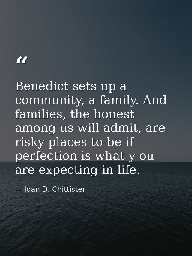 Benedict sets up a community, a family. And families, the honest among us will admit, are risky places to be if perfecti — Joan D. Chittister
