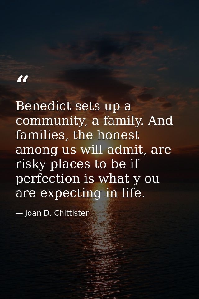 Benedict sets up a community, a family. And families, the honest among us will admit, are risky places to be if perfecti — Joan D. Chittister