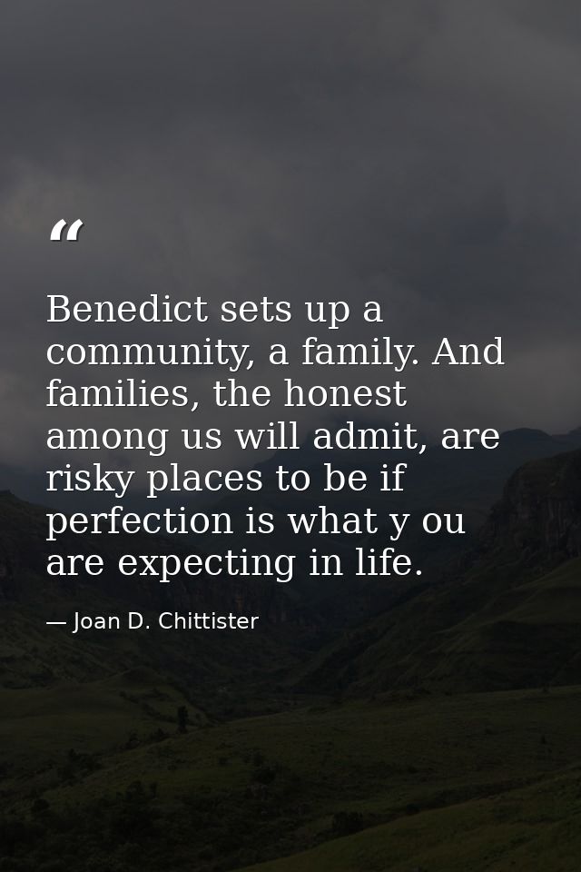 Benedict sets up a community, a family. And families, the honest among us will admit, are risky places to be if perfecti — Joan D. Chittister