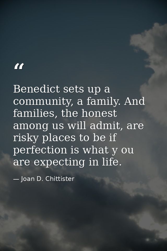 Benedict sets up a community, a family. And families, the honest among us will admit, are risky places to be if perfecti — Joan D. Chittister