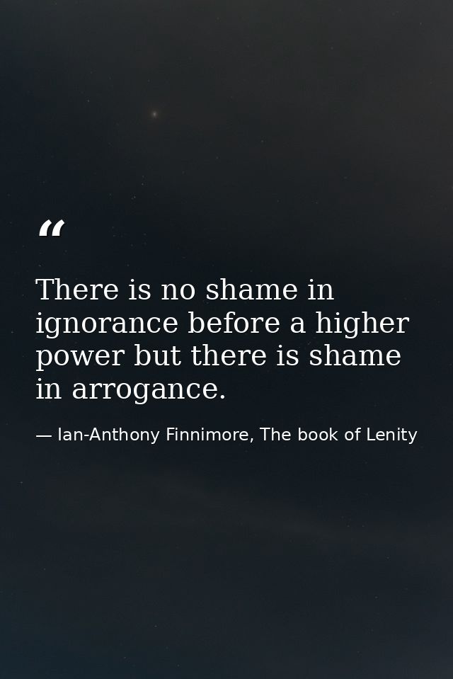 There is no shame in ignorance before a higher power but there is shame in arrogance. — Ian-Anthony Finnimore, The book of Lenity