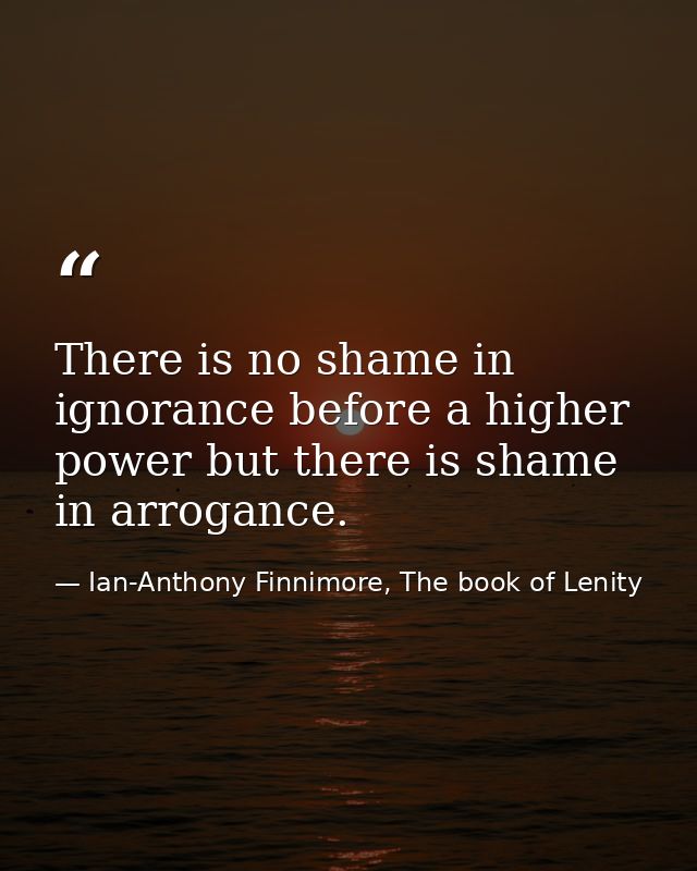 There is no shame in ignorance before a higher power but there is shame in arrogance. — Ian-Anthony Finnimore, The book of Lenity