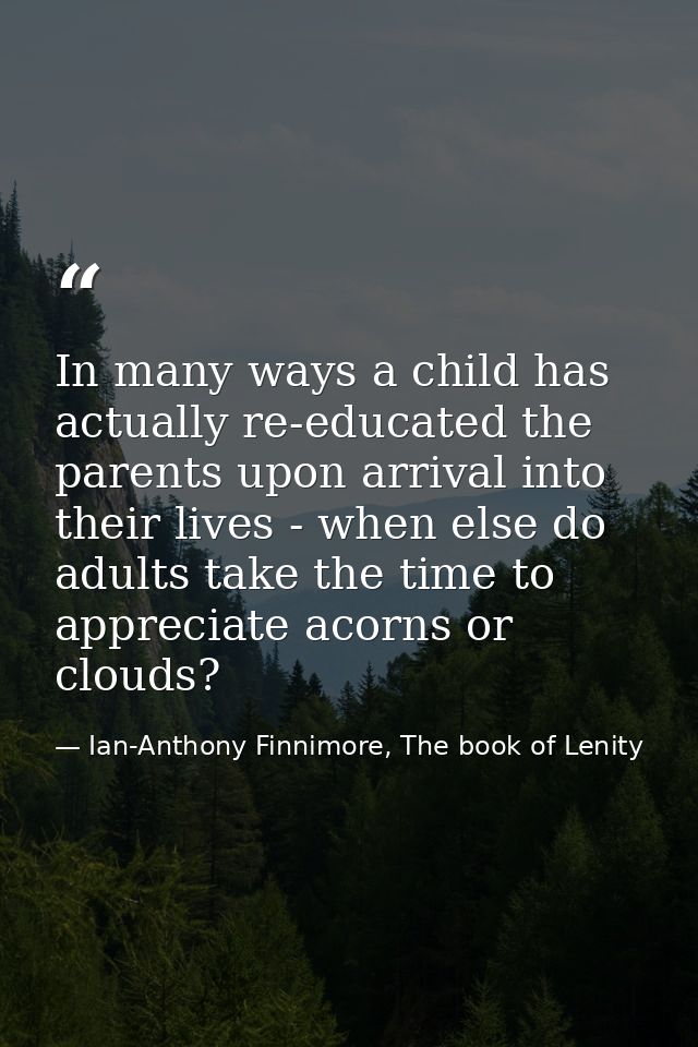 In many ways a child has actually re-educated the parents upon arrival into their lives - when else do adults take the t — Ian-Anthony Finnimore, The book of Lenity