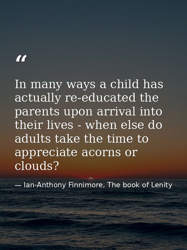 In many ways a child has actually re-educated the parents upon arrival into their lives - when else do adults take the t — Ian-Anthony Finnimore, The book of Lenity