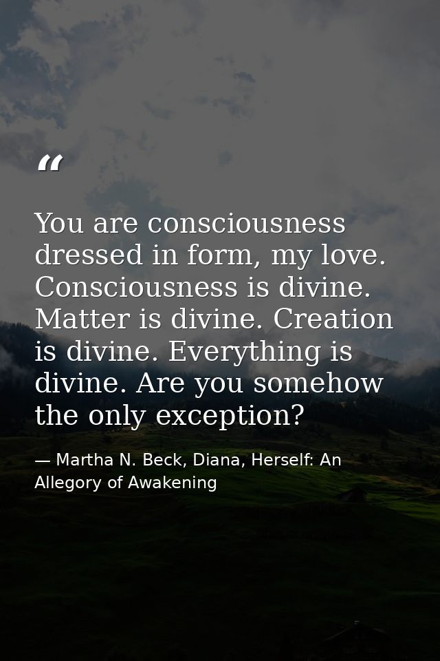 You are consciousness dressed in form, my love. Consciousness is divine. Matter is divine. Creation is divine. Everythin — Martha N. Beck, Diana, Herself: An Allegory of Awakening