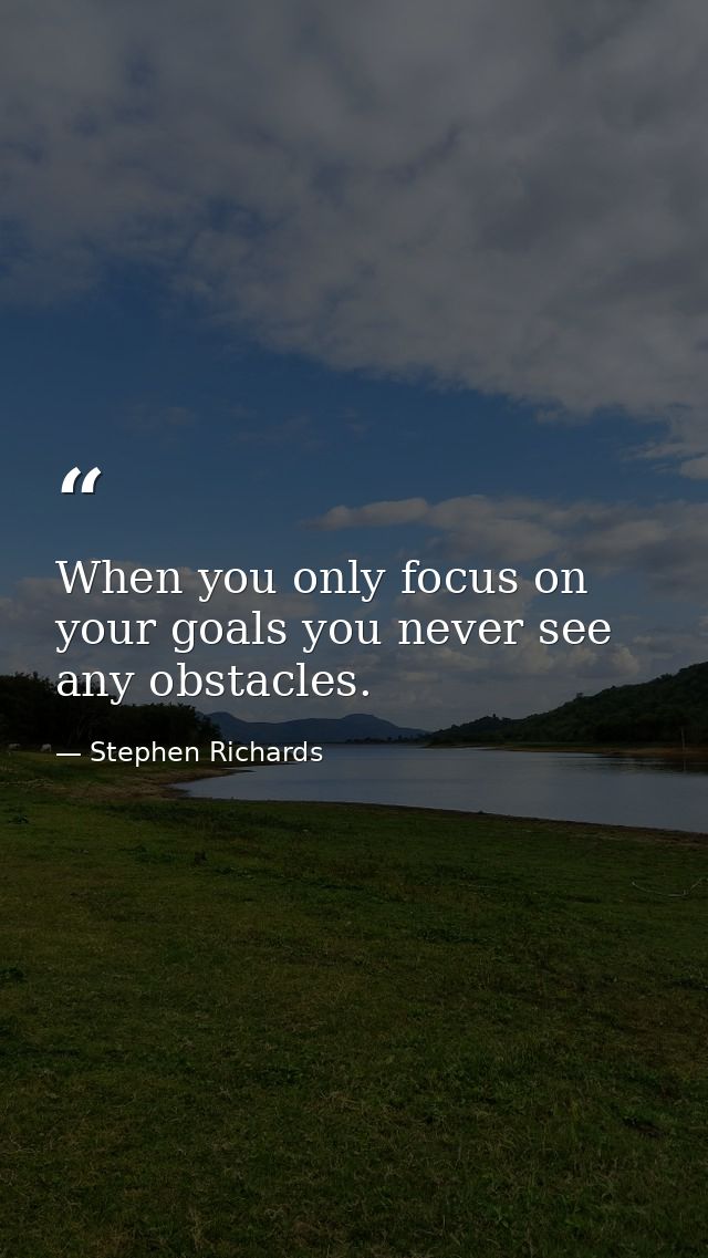 When you only focus on your goals you never see any obstacles. — Stephen Richards