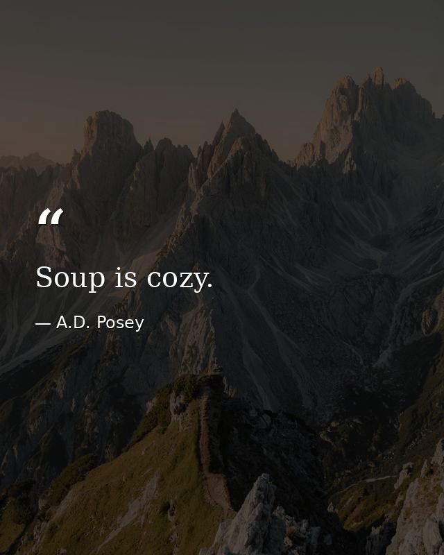 Soup is cozy. — A.D. Posey