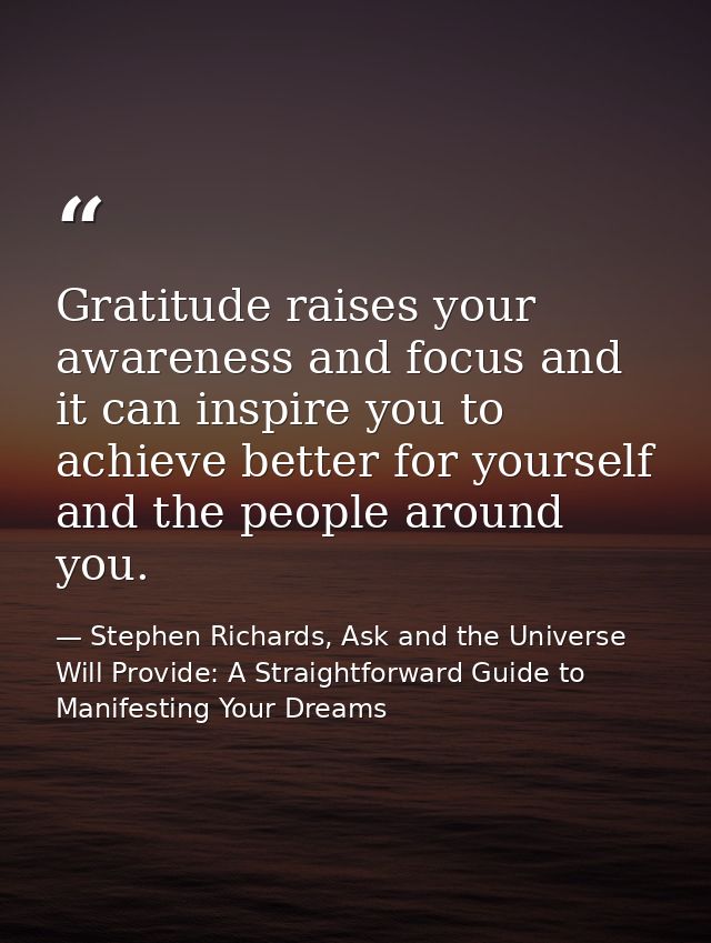 Gratitude raises your awareness and focus and it can inspire you to achieve better for yourself and the people around yo — Stephen Richards, Ask and the Universe Will Provide: A Straightforward Guide to Manifesting Your Dreams