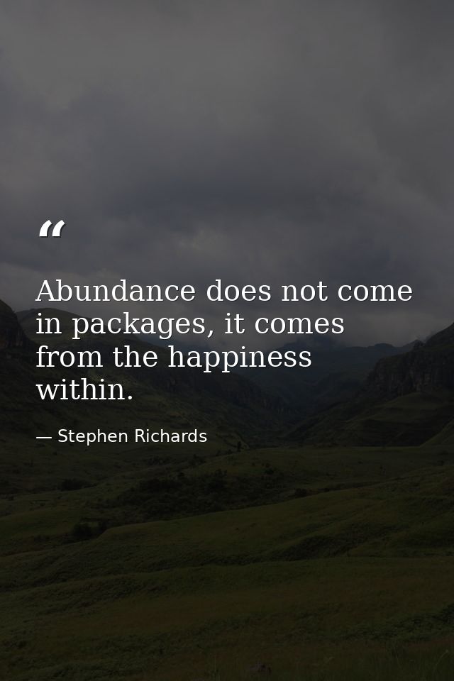Abundance does not come in packages, it comes from the happiness within. — Stephen Richards