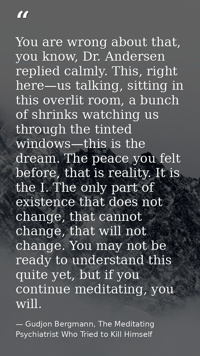 You are wrong about that, you know, Dr. Andersen replied calmly. This, right here—us talking, sitting in this overlit ro — Gudjon Bergmann, The Meditating Psychiatrist Who Tried to Kill Himself