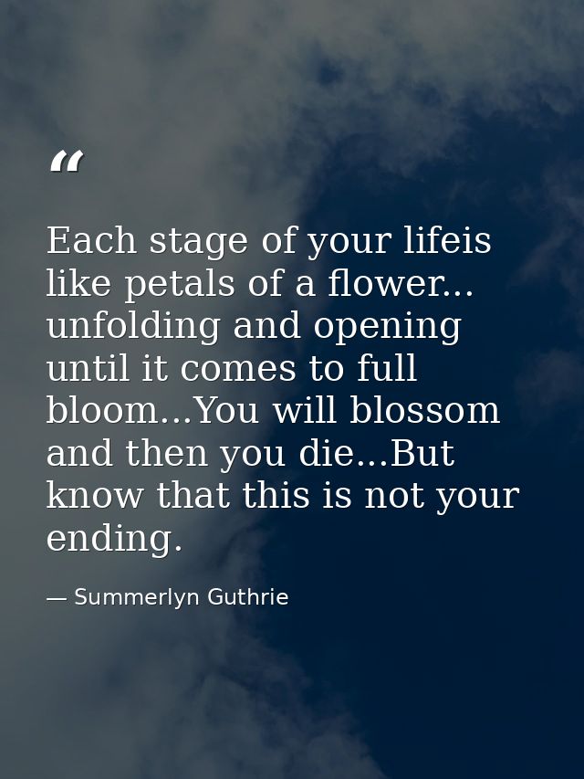 Each stage of your lifeis like petals of a flower... unfolding and opening until it comes to full bloom...You will bloss — Summerlyn Guthrie