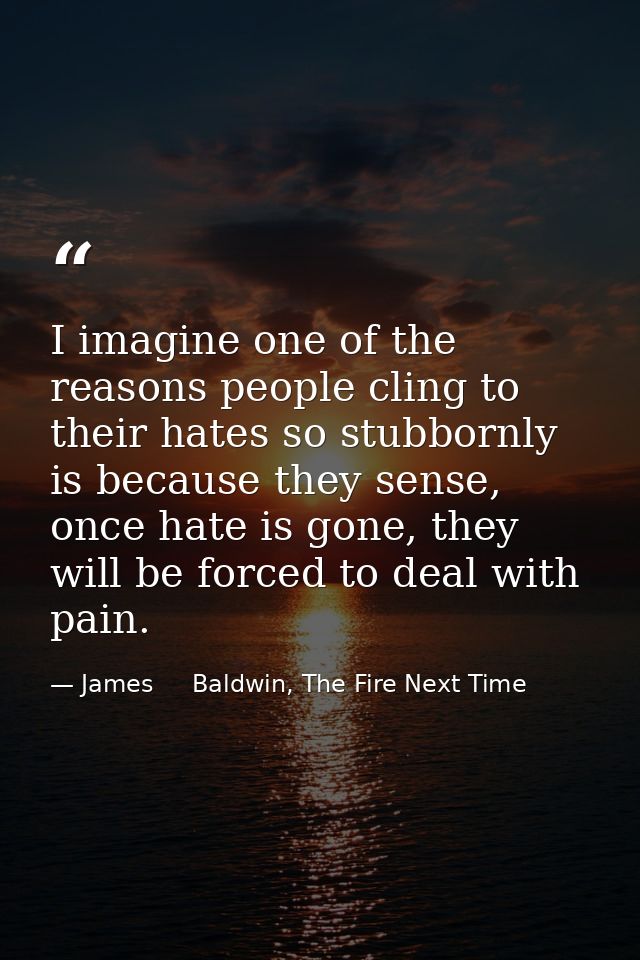 I imagine one of the reasons people cling to their hates so stubbornly is because they sense, once hate is gone, they wi — James     Baldwin, The Fire Next Time