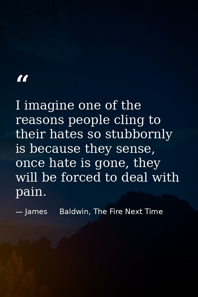 I imagine one of the reasons people cling to their hates so stubbornly is because they sense, once hate is gone, they wi — James     Baldwin, The Fire Next Time