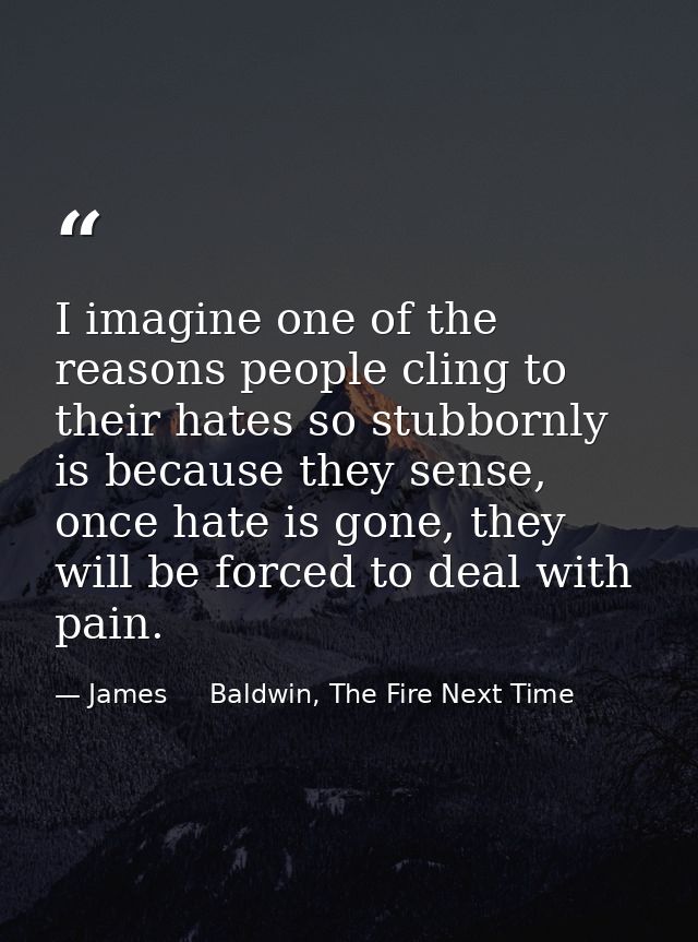 I imagine one of the reasons people cling to their hates so stubbornly is because they sense, once hate is gone, they wi — James     Baldwin, The Fire Next Time