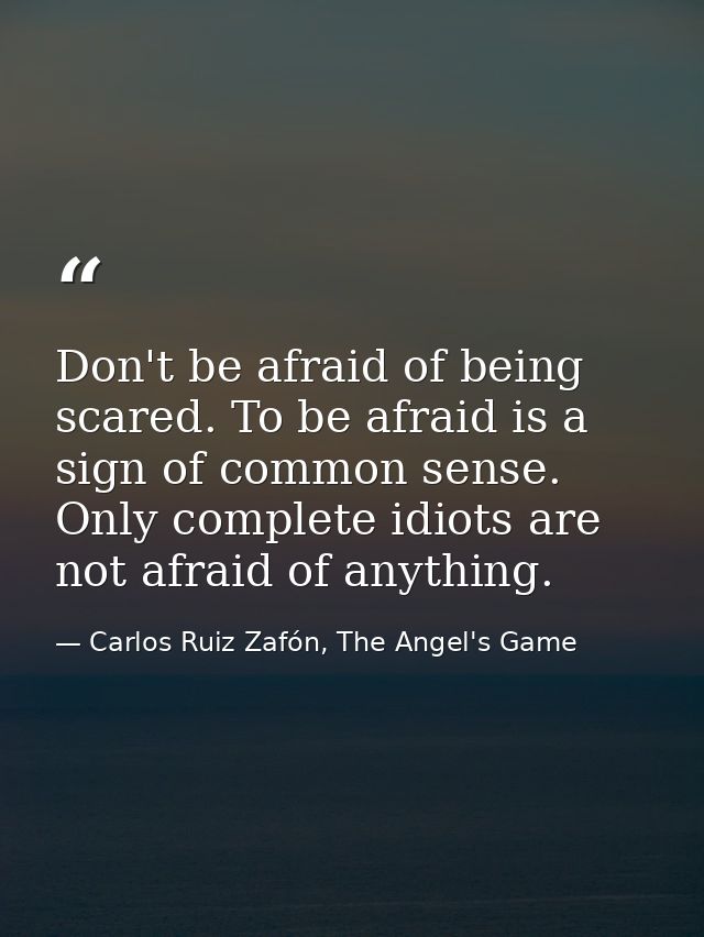 Don't be afraid of being scared. To be afraid is a sign of common sense. Only complete idiots are not afraid of anything — Carlos Ruiz Zafón, The Angel's Game
