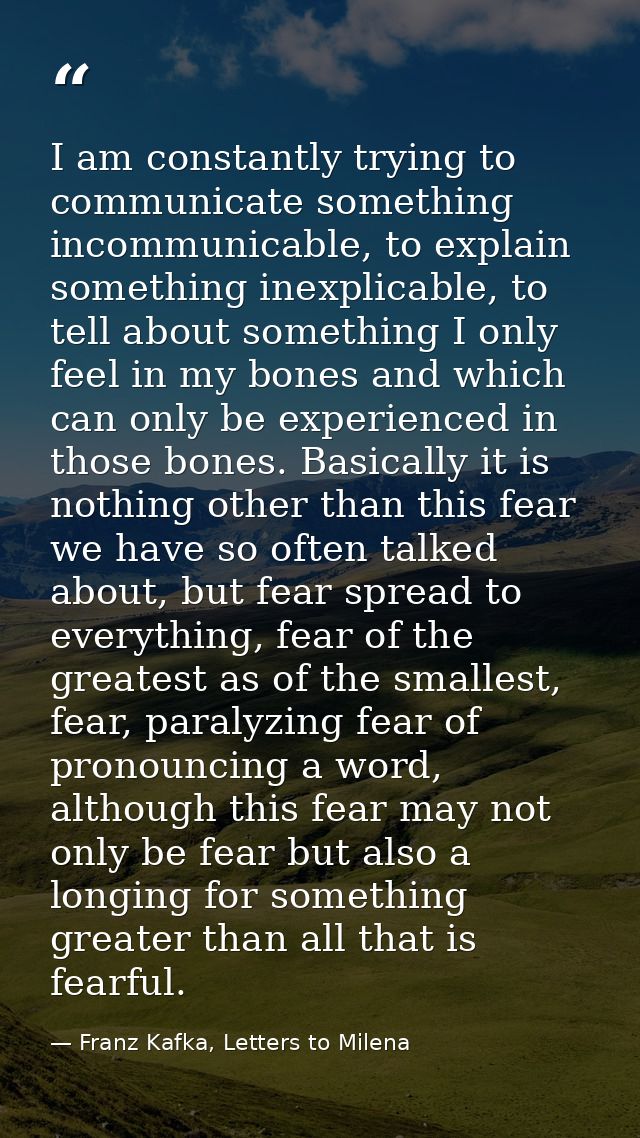 I am constantly trying to communicate something incommunicable, to explain something inexplicable, to tell about somethi — Franz Kafka, Letters to Milena