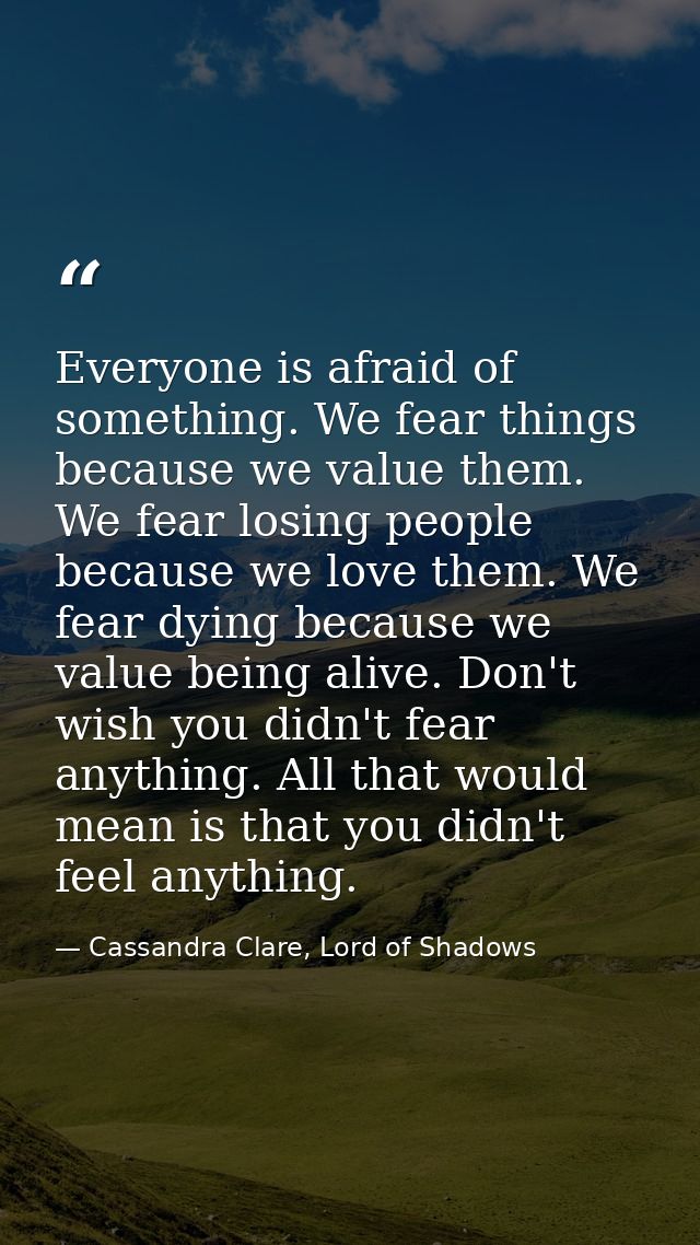 Everyone is afraid of something. We fear things because we value them. We fear losing people because we love them. We fe — Cassandra Clare, Lord of Shadows