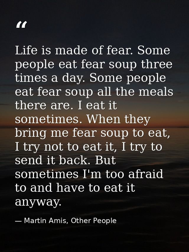 Life is made of fear. Some people eat fear soup three times a day. Some people eat fear soup all the meals there are. I  — Martin Amis, Other People