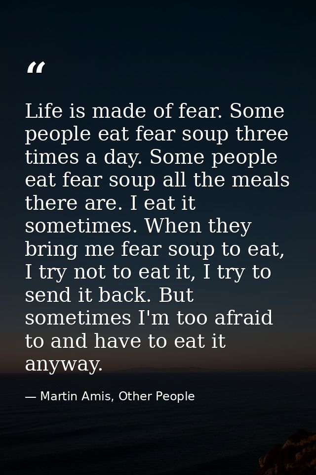 Life is made of fear. Some people eat fear soup three times a day. Some people eat fear soup all the meals there are. I  — Martin Amis, Other People