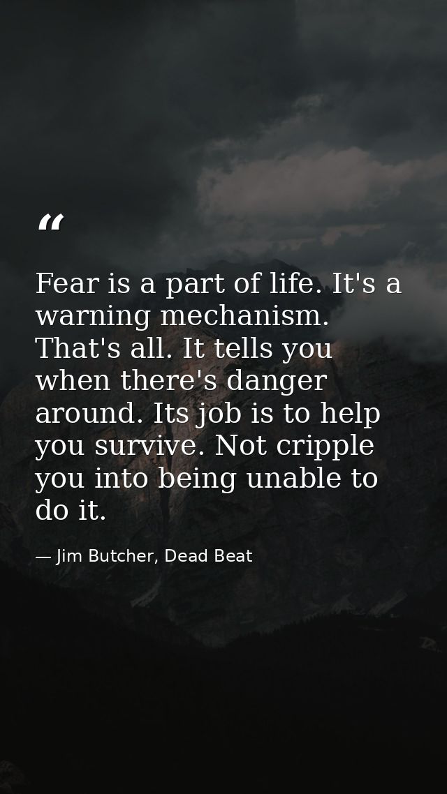 Fear is a part of life. It's a warning mechanism. That's all. It tells you when there's danger around. Its job is to hel — Jim Butcher, Dead Beat