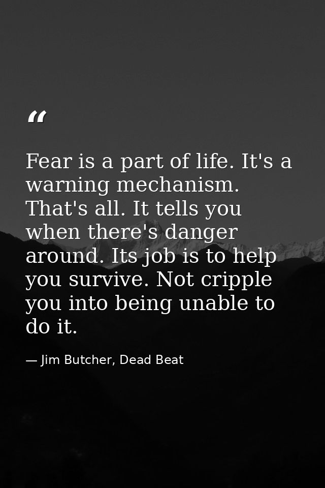Fear is a part of life. It's a warning mechanism. That's all. It tells you when there's danger around. Its job is to hel — Jim Butcher, Dead Beat
