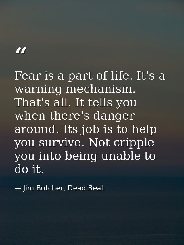 Fear is a part of life. It's a warning mechanism. That's all. It tells you when there's danger around. Its job is to hel — Jim Butcher, Dead Beat