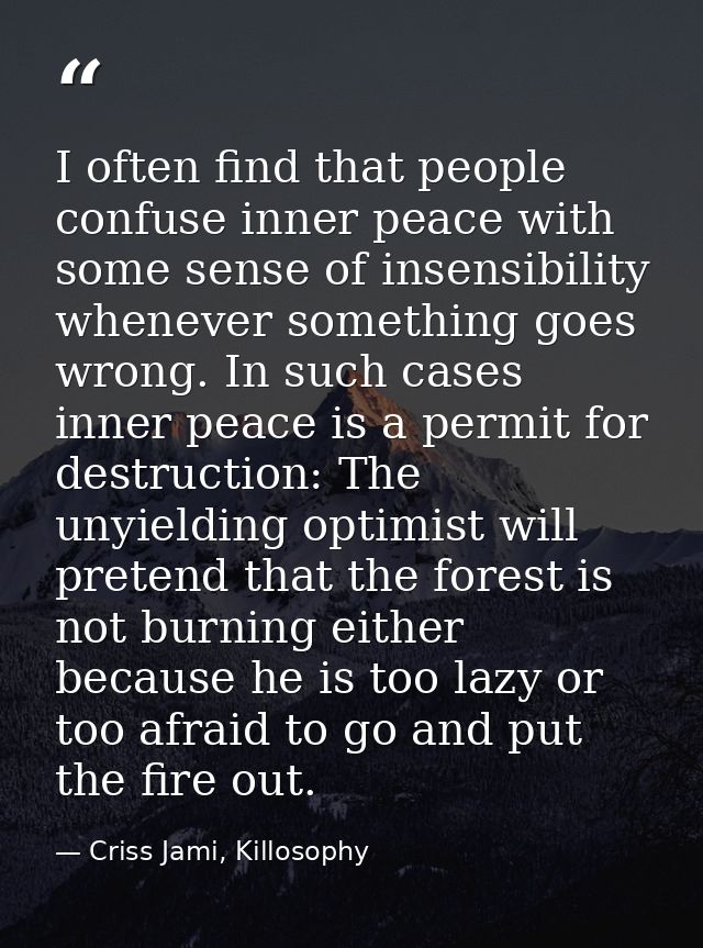 I often find that people confuse inner peace with some sense of insensibility whenever something goes wrong. In such cas — Criss Jami, Killosophy