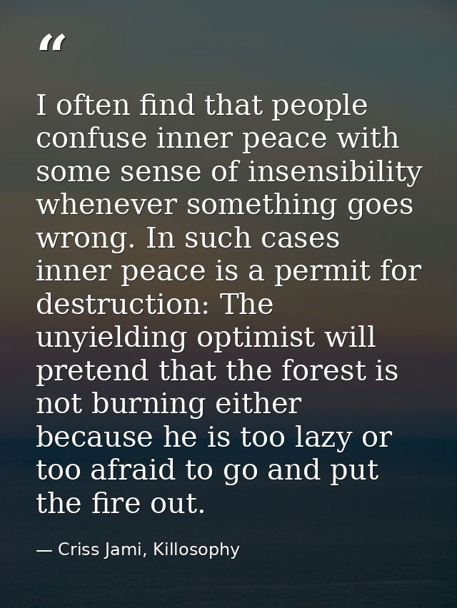 I often find that people confuse inner peace with some sense of insensibility whenever something goes wrong. In such cas — Criss Jami, Killosophy