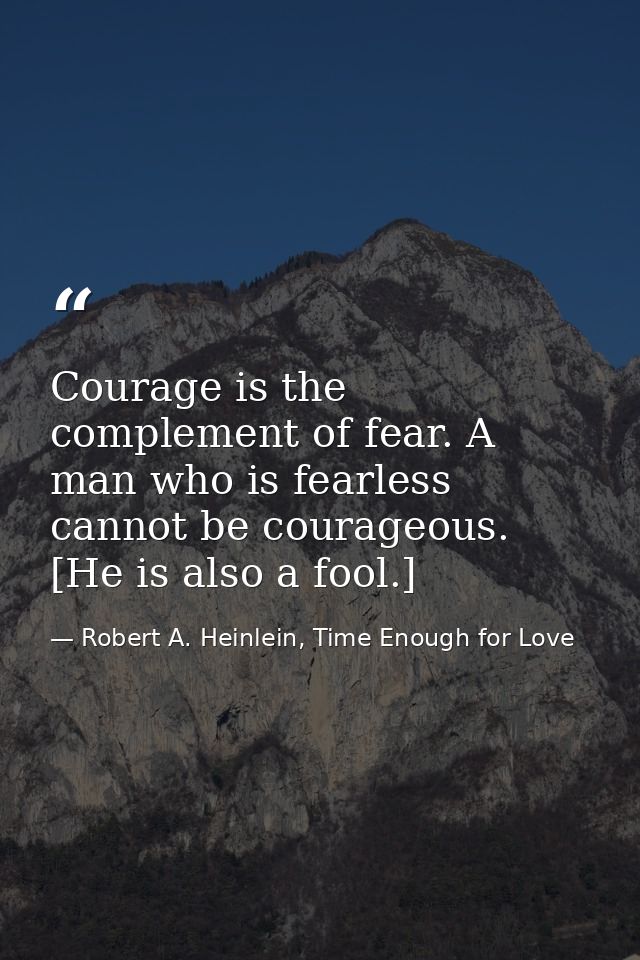 Courage is the complement of fear. A man who is fearless cannot be courageous. [He is also a fool.] — Robert A. Heinlein, Time Enough for Love