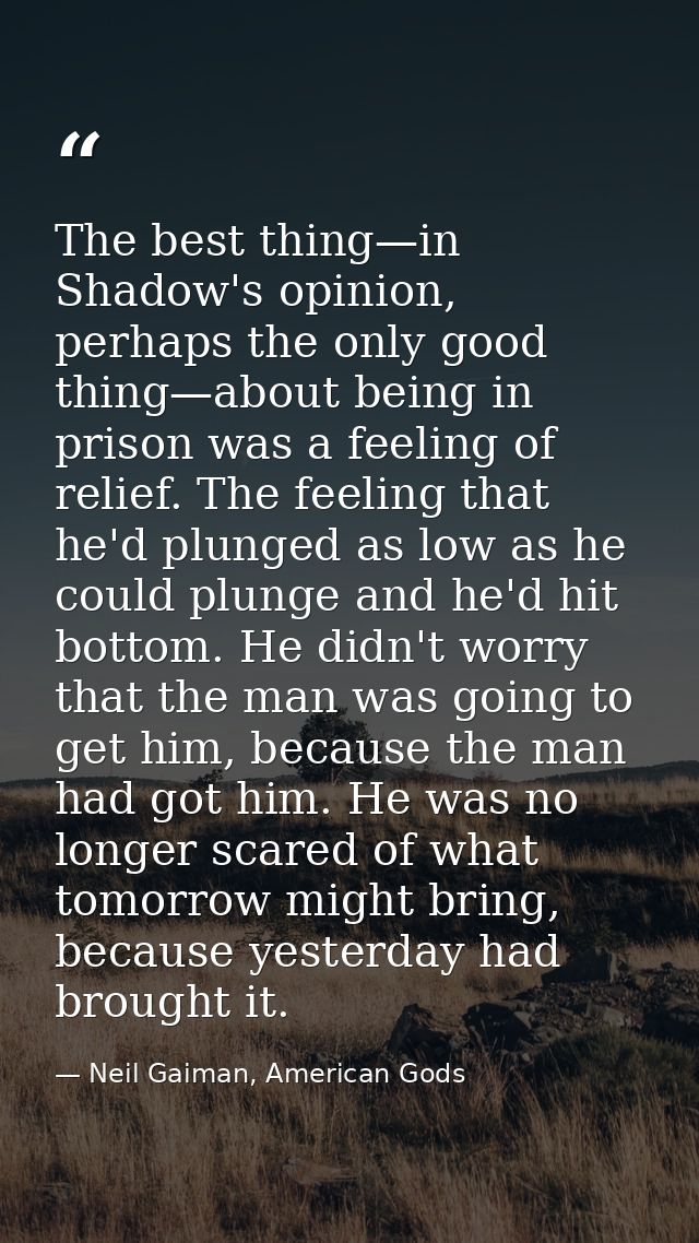 The best thing—in Shadow's opinion, perhaps the only good thing—about being in prison was a feeling of relief. The feeli — Neil Gaiman, American Gods