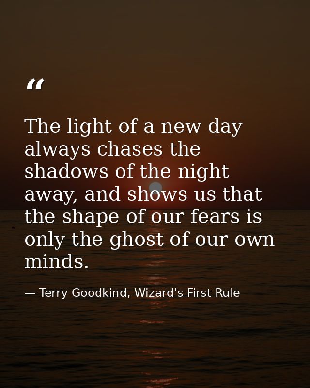 The light of a new day always chases the shadows of the night away, and shows us that the shape of our fears is only the — Terry Goodkind, Wizard's First Rule