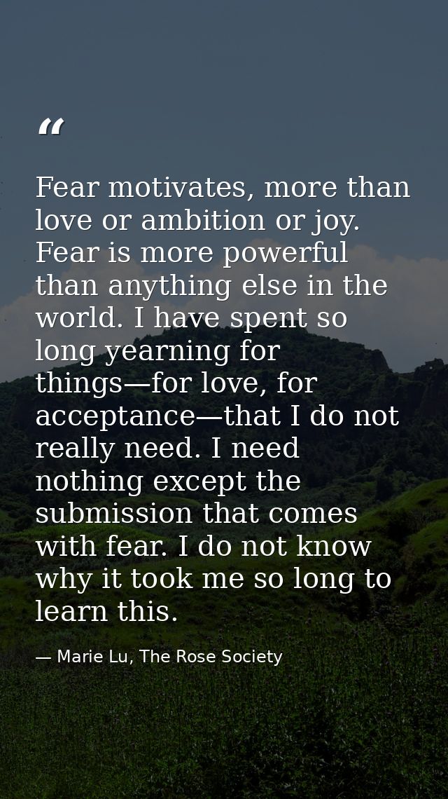 Fear motivates, more than love or ambition or joy. Fear is more powerful than anything else in the world. I have spent s — Marie Lu, The Rose Society