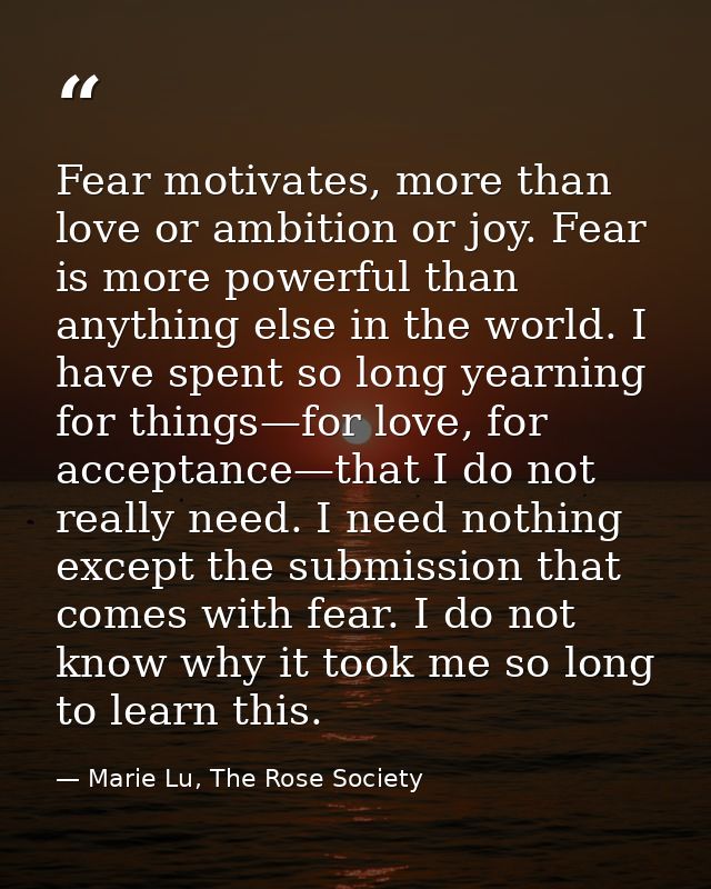 Fear motivates, more than love or ambition or joy. Fear is more powerful than anything else in the world. I have spent s — Marie Lu, The Rose Society