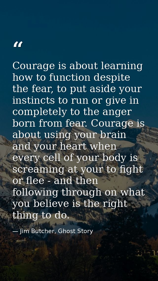 Courage is about learning how to function despite the fear, to put aside your instincts to run or give in completely to  — Jim Butcher, Ghost Story