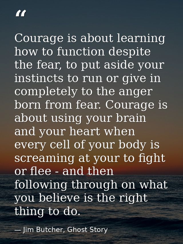 Courage is about learning how to function despite the fear, to put aside your instincts to run or give in completely to  — Jim Butcher, Ghost Story