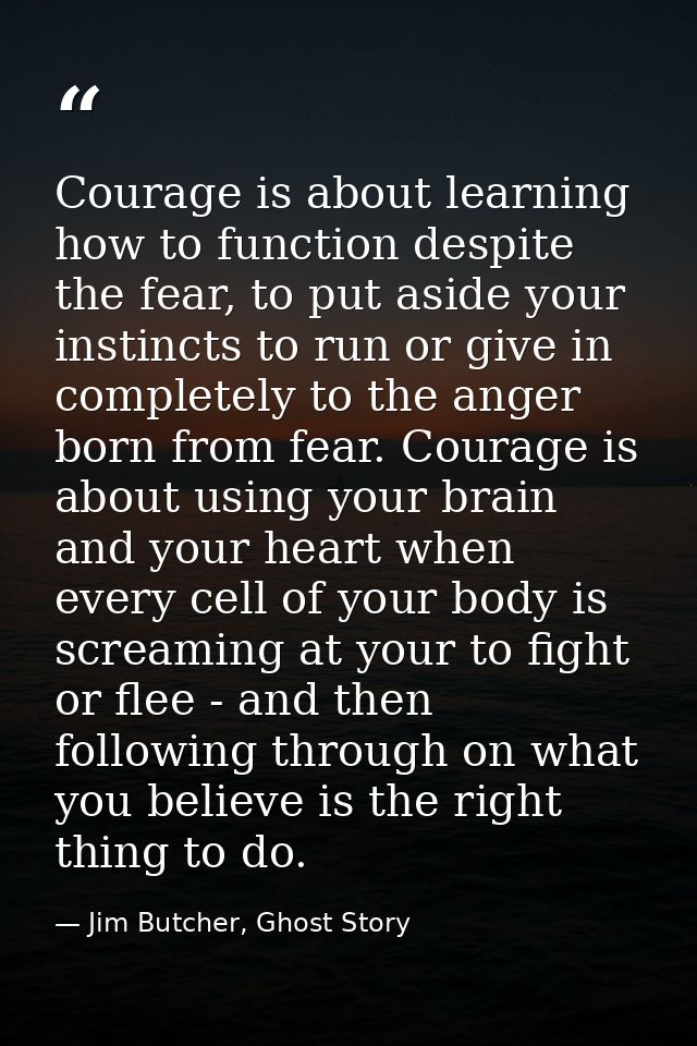 Courage is about learning how to function despite the fear, to put aside your instincts to run or give in completely to  — Jim Butcher, Ghost Story